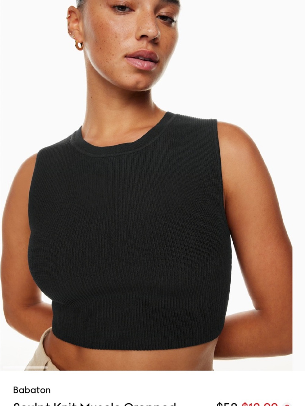 Babaton ARITZIA Black Sculpt Knit Muscle Cropped Tank